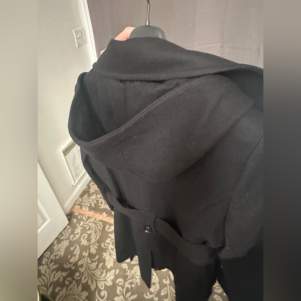 London Fog Classic Black Lined Hooded Wool Coat - Picture 7 of 11
